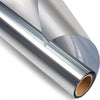 Roll of silver privacy window film with a protective layer shown in profile view