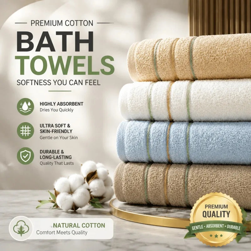 Quick-Dry Pure Cotton Towel – Ultra Soft & Absorbent for Home, Gym, or Travel