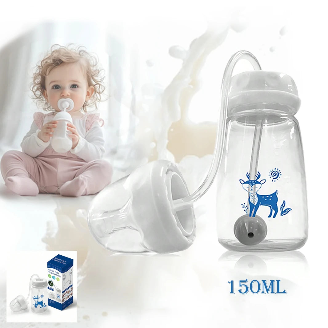 Hands-Free Self-Feeding Baby Bottle with Straw Brush (150ml)