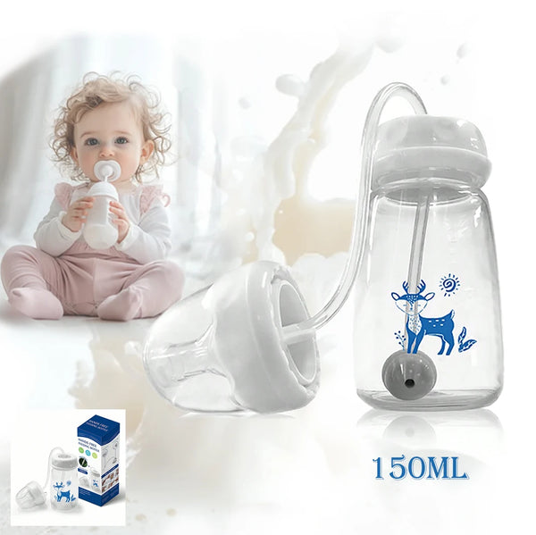 Hands-Free Self-Feeding Baby Bottle with Straw Brush (150ml)