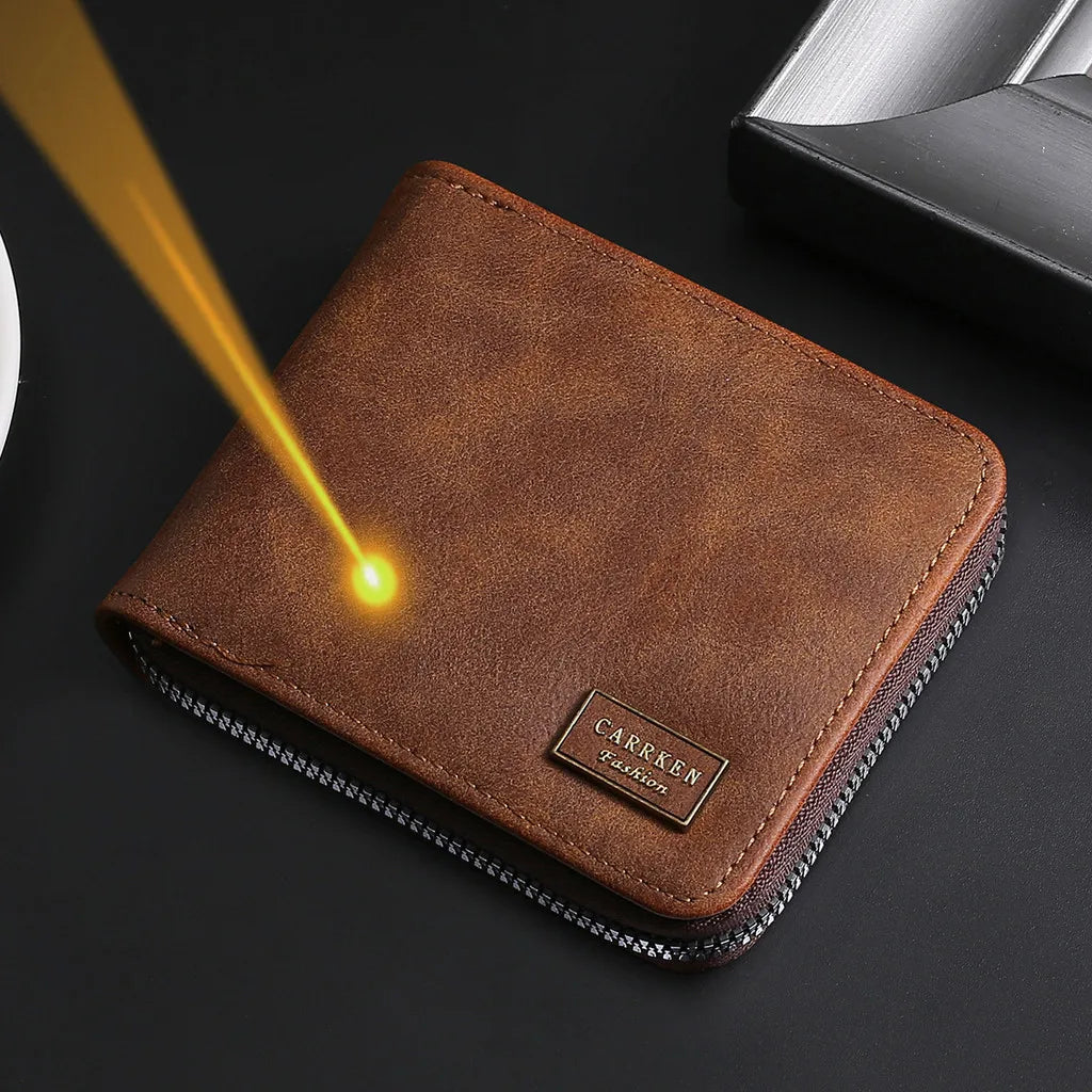 Personalized Engraved Leather Wallet for Men with Coin Pocket