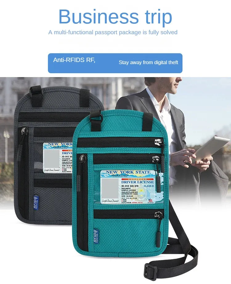 RFID Blocking Travel Neck Wallet with Multiple Pockets