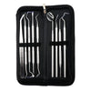 A black case containing a premium stainless steel dental care tool set for oral hygiene.