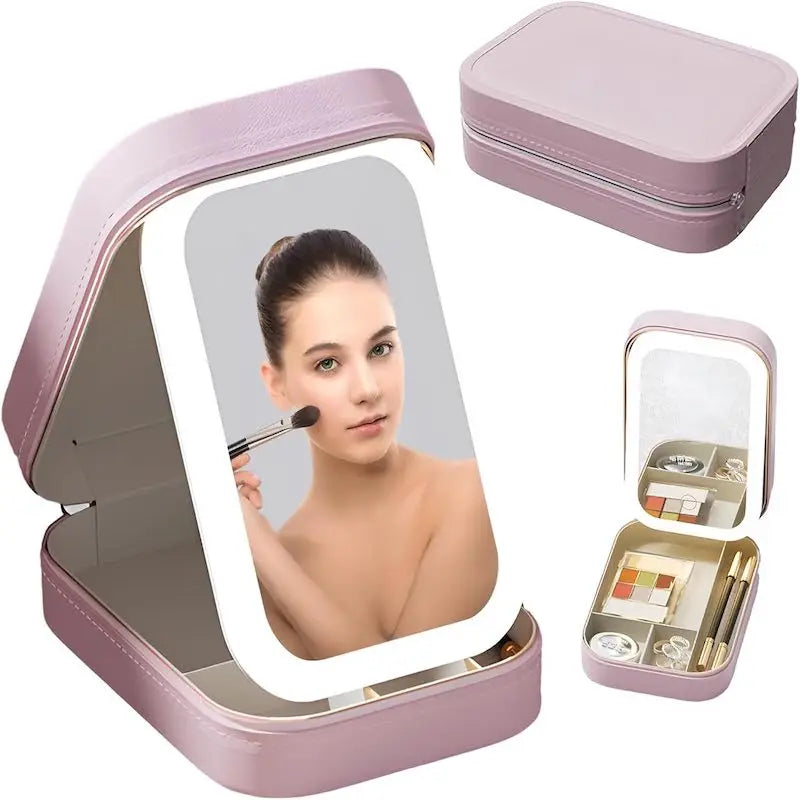 LED Lighted Travel Makeup Case with Adjustable Mirror