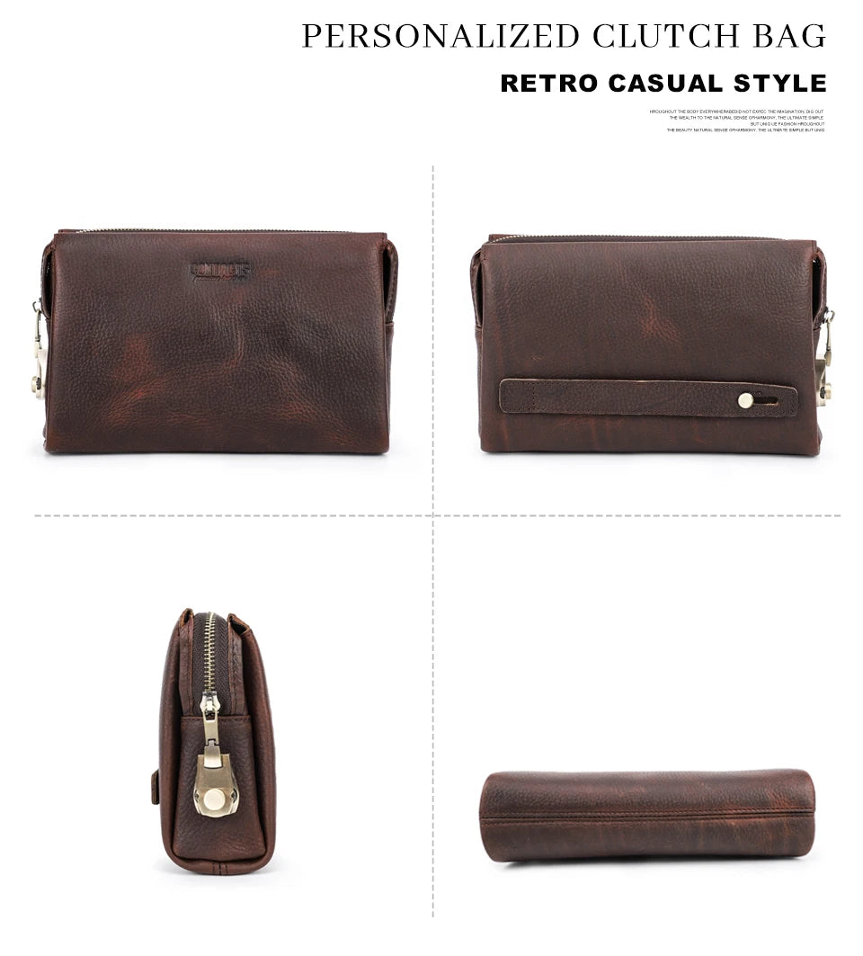 Men's Full-Grain Leather Clutch with Password Lock