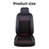 A black car seat cushion with various measurements marked on it.