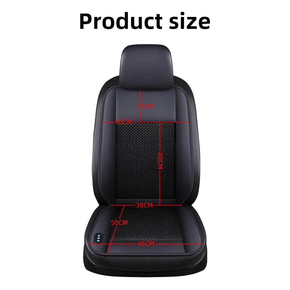 A black car seat cushion with various measurements marked on it.