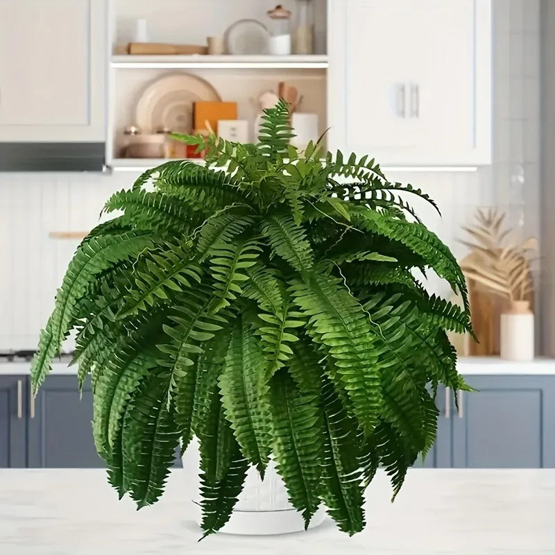 Lifelike Artificial Boston Fern with 21 Detailed Leaves
