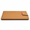 A brown felt laptop sleeve case with a leather flap closure.