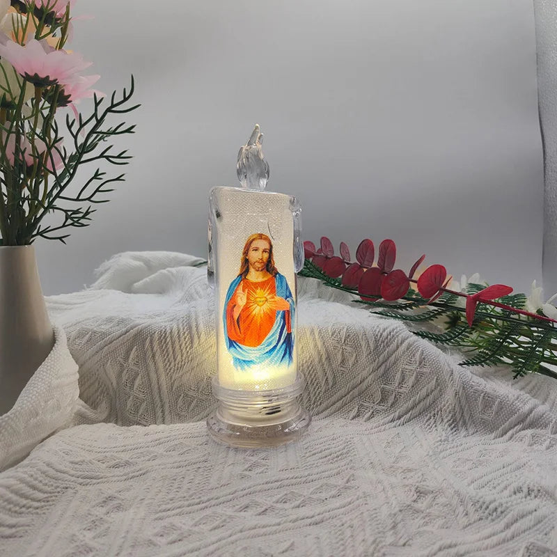 Flameless LED Prayer Candle with Religious Icon