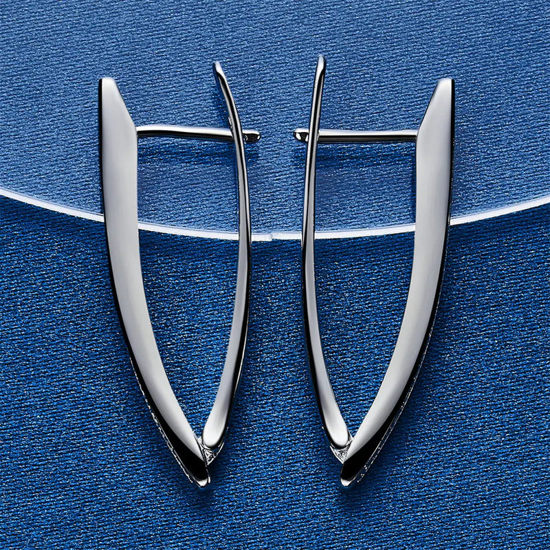 V-Shaped Sterling Silver Hoop Earrings with Zircon Accents
