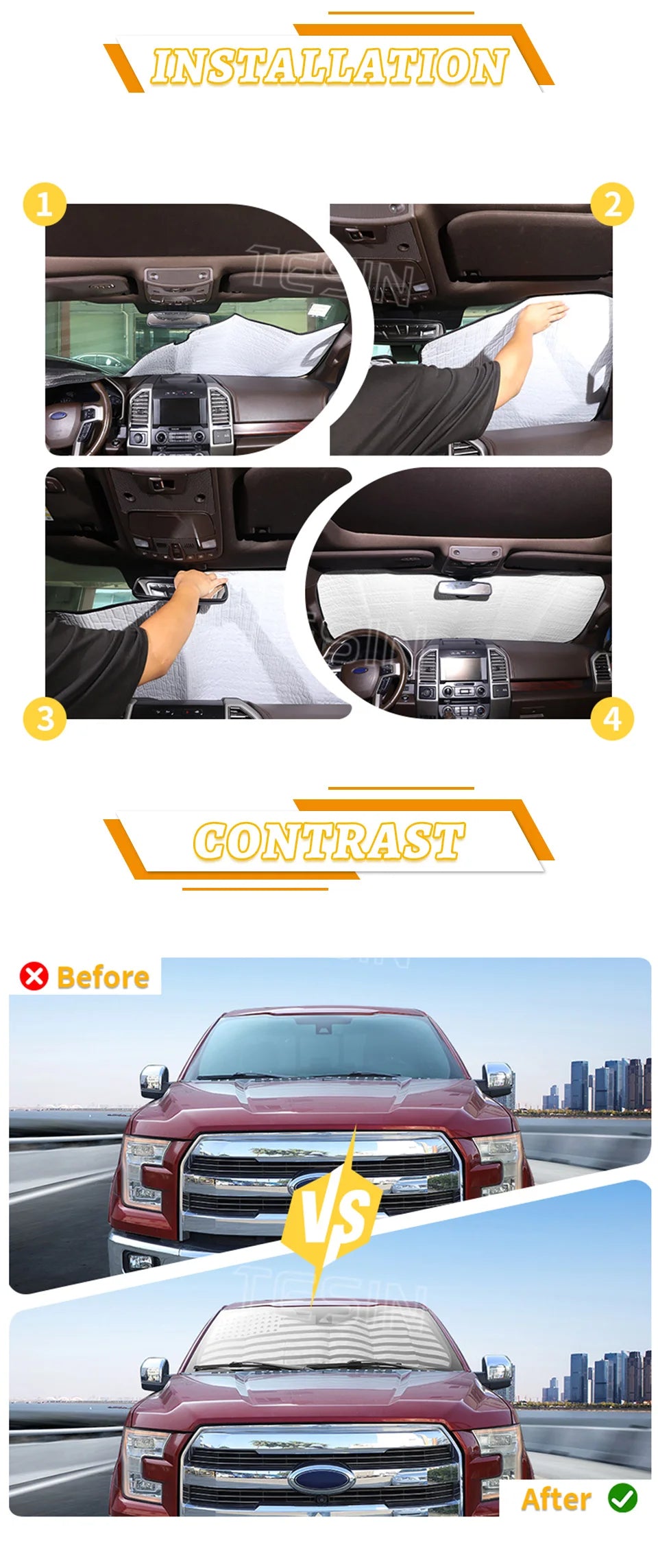 Ford F-150 Windshield Sun Shade - Heat Blocking Aluminum Foil Cover