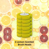 A set of six yellow lemon-scented brush heads for a wall-mounted disposable toilet brush.