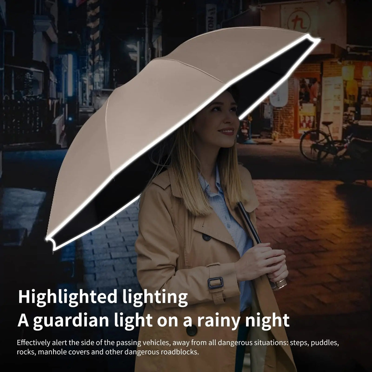 Auto Reverse-Folding Umbrella with Reflective Stripe & Carabiner Handle