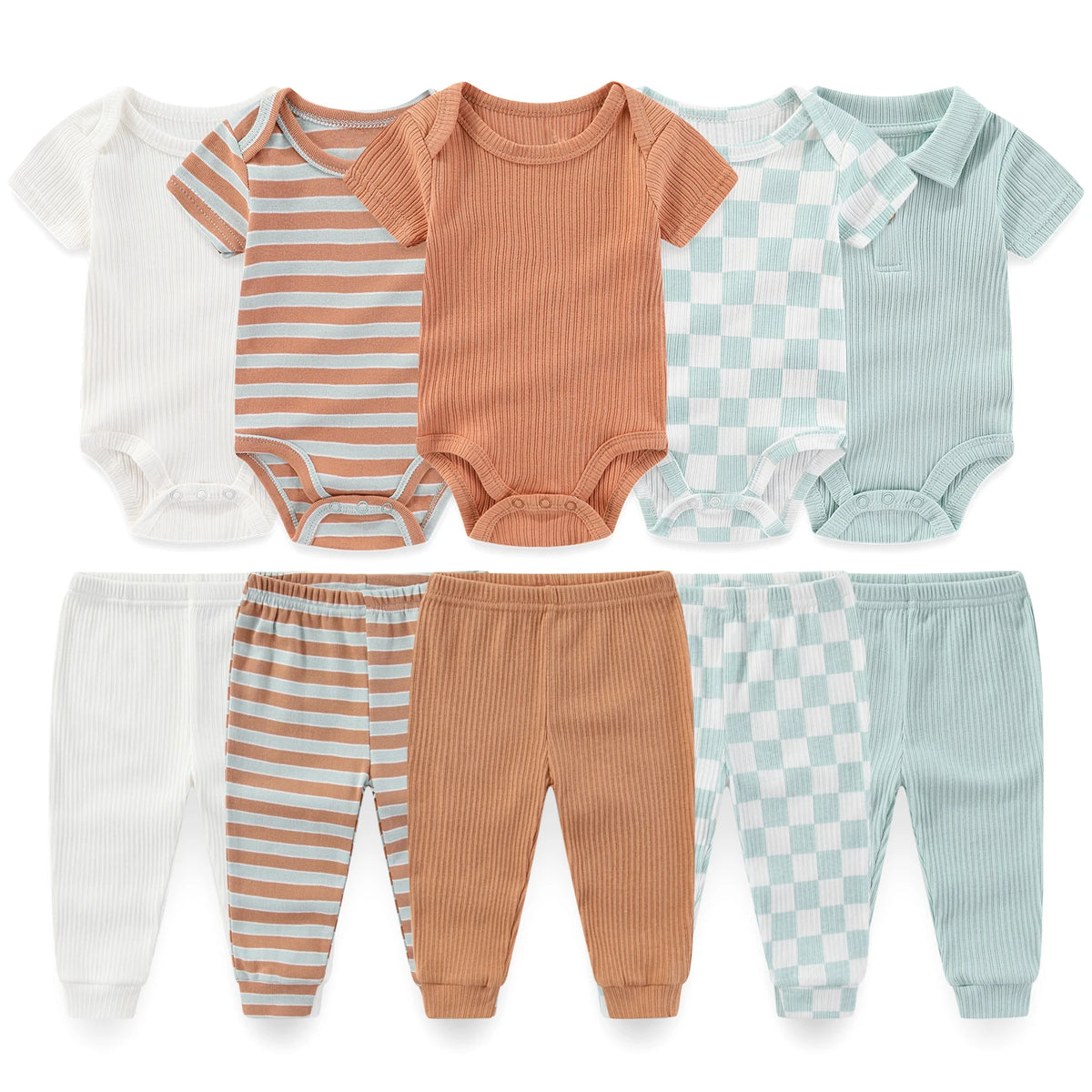 Baby Cotton Bodysuit and Pants Outfit Set (4-Piece)