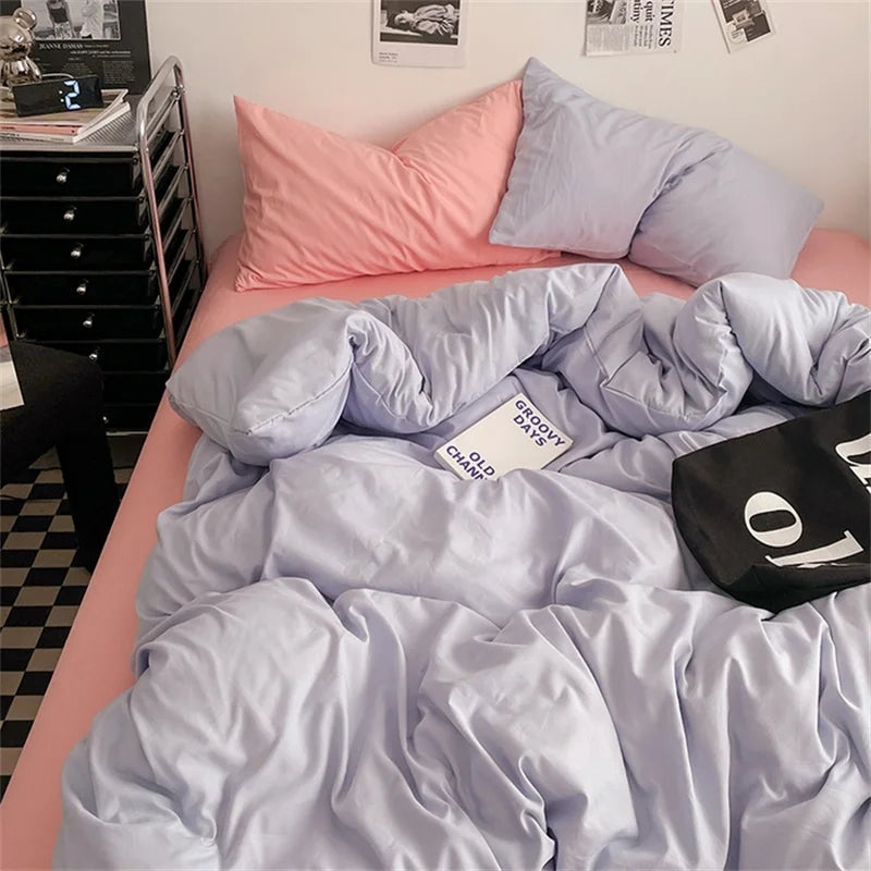 Washed Cotton 4-Piece Bedding Set with Duvet Cover