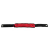 Black paracord grab handles with red accents for a vehicle.