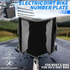 Black electric dirt bike number plate guard for 50cc e-bikes with UV protection and easy installation