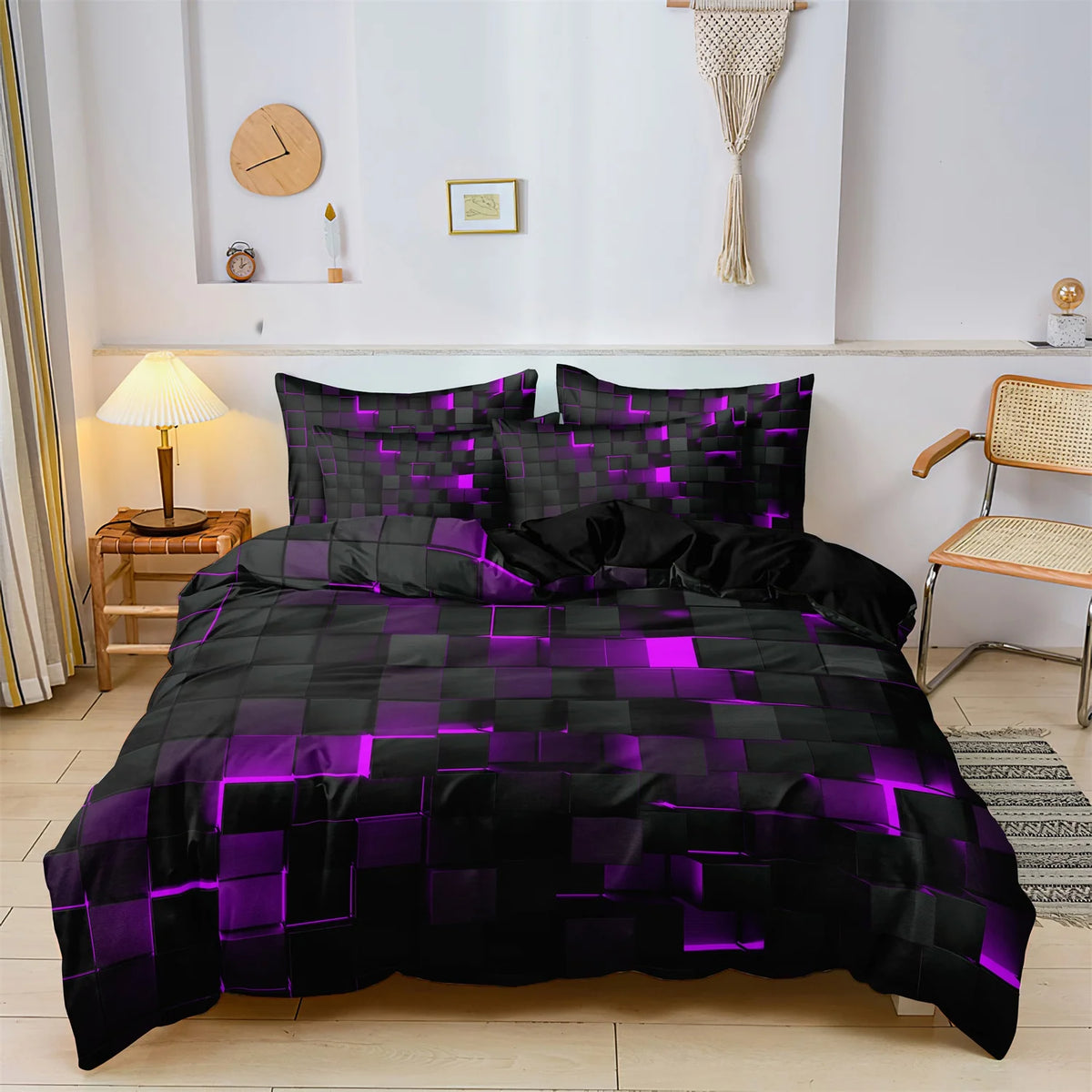 Geometric Grid Print Duvet Cover Set with Pillowcases