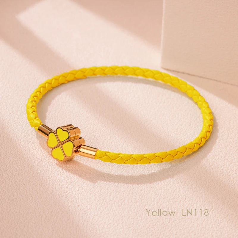 Four-Leaf Clover Braided Leather Bracelet