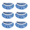 Four blue reusable mop pads for sweeper mops shown from above.