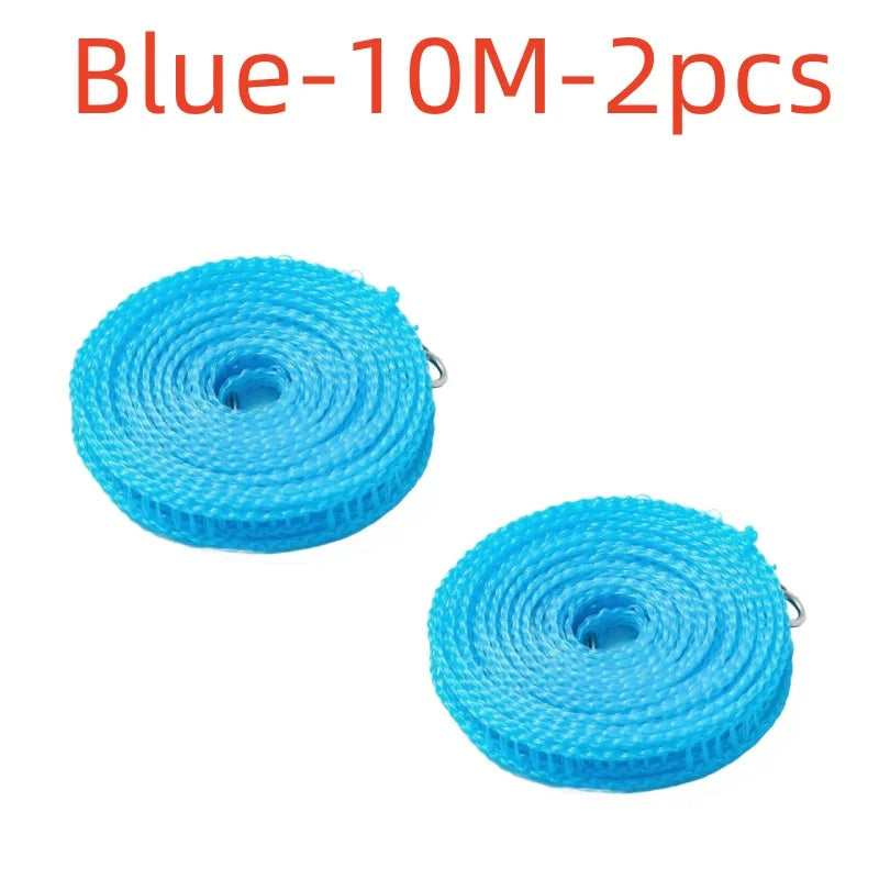 Dos cordeles de nylon azules de 10 metros cada uno, para secar al aire libre.