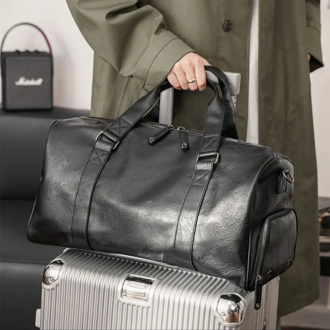 Herren Leder-Reise-Duffeltasche mit Schuhfach