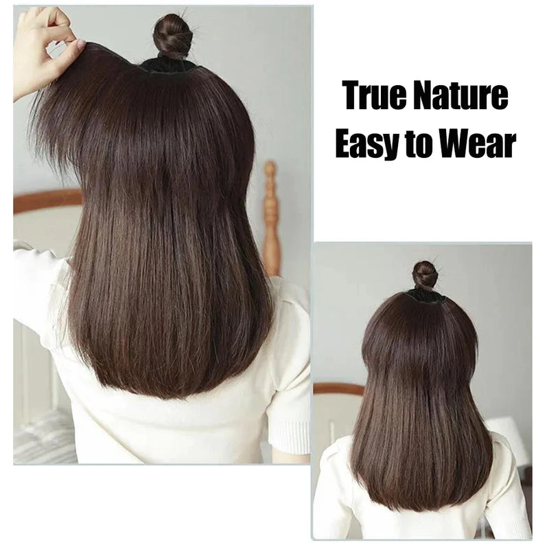 V-Part Synthetic Hairpiece with Invisible Clips