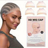 HD wig cap product image showing a woman modeling the cap and packaging details