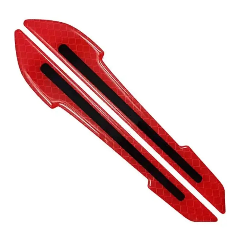Red reflective glow-in-the-dark bumper strips designed for car mirrors.
