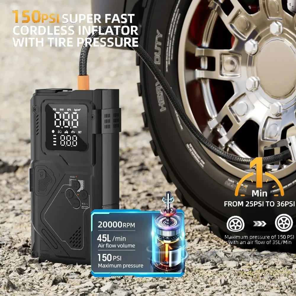 6-in-1 Portable Jump Starter with Air Compressor and LED Light