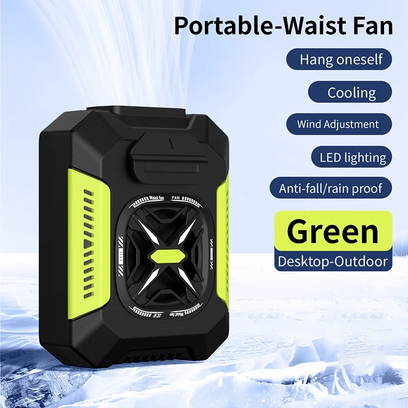 Portable Waist Fan with Flashlight & Power Bank