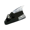 A black wind-powered LED antenna light for vehicles with a clear protective cover.