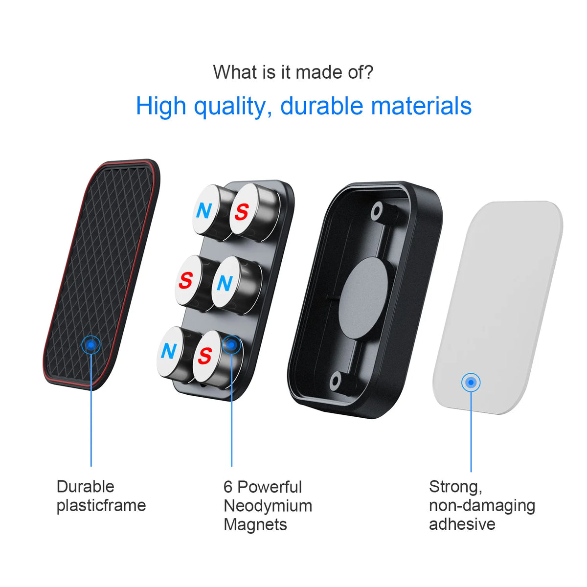 Ensemble de supports magnétiques pour téléphone avec cadres en plastique durable, aimants en néodyme et une colle forte non-e