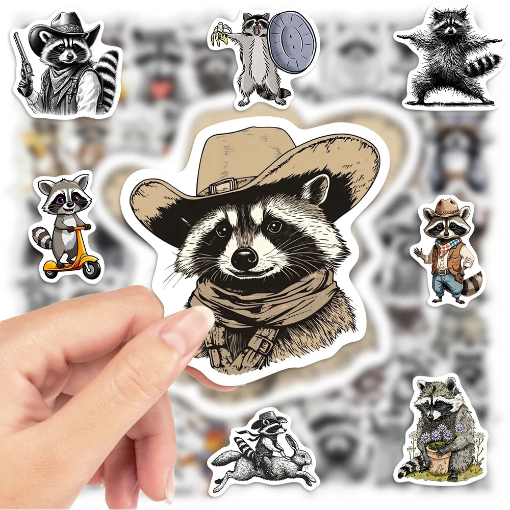 Fun Cartoon Raccoon Vinyl Stickers Pack – Waterproof Decals for Laptops, Water Bottles & Journals
