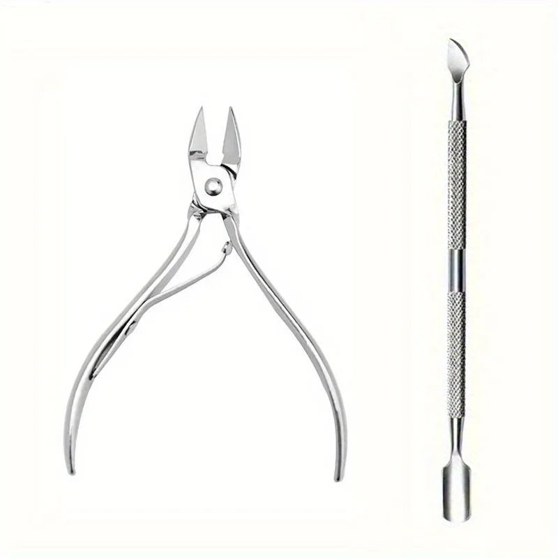 Stainless Steel Cuticle Nipper & Pusher Set for Precision Nail Care