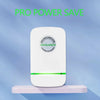 A white plug-in energy saver box with a green indicator light resting on a pink surface.