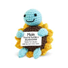 Handmade crochet hedgehog doll with a smiling face and an inspirational card