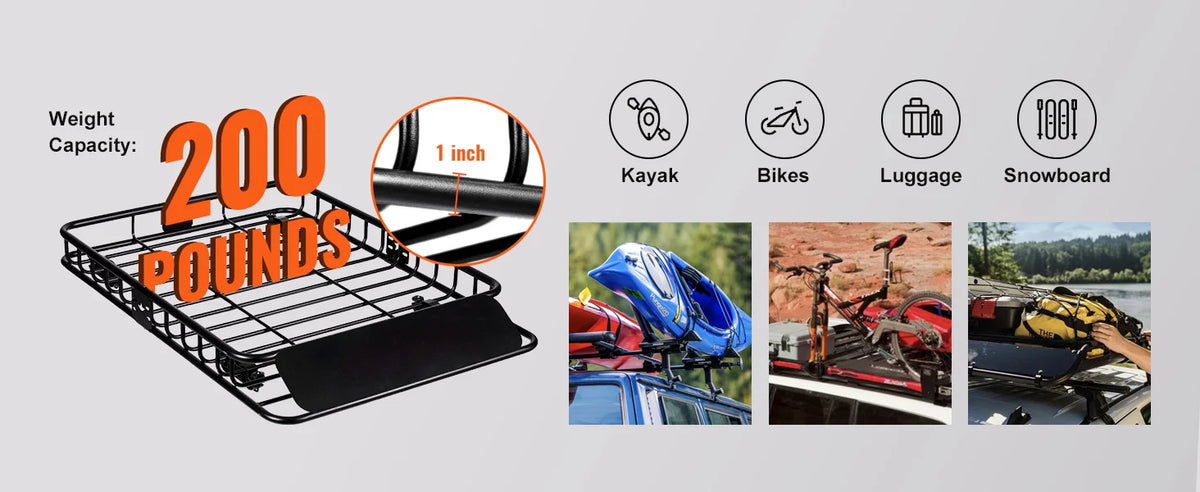 Heavy-Duty Roof Rack Cargo Basket with Wind Fairing