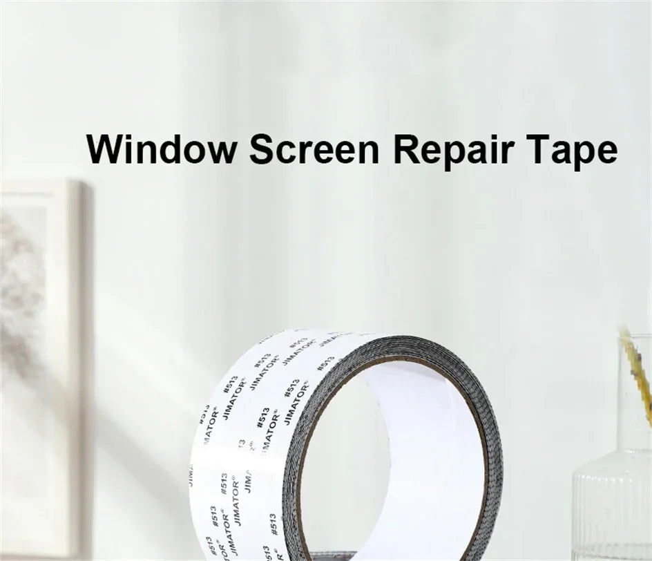 Roll of white self-adhesive fiberglass screen repair tape shown on a white background.