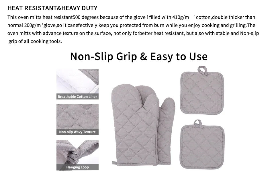 Heat Resistant Kitchen Gloves – 4-Piece Set for Baking, Grilling & Cooking