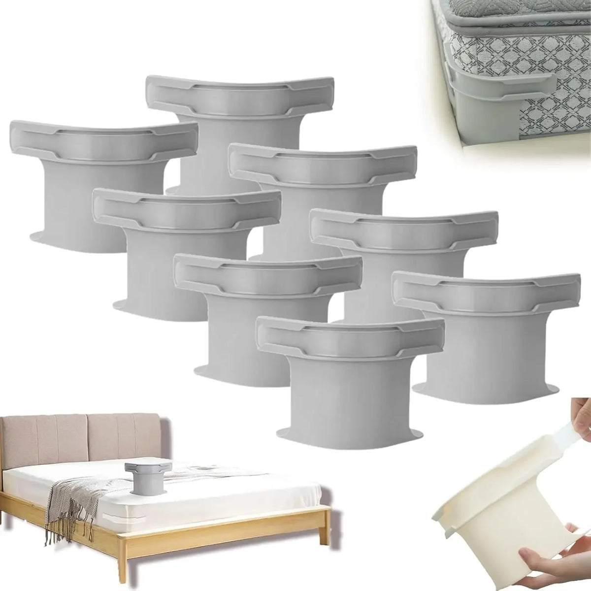 A set of gray non-slip sheet fixing clips used for securing bedding.