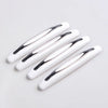 A pack of four white car door edge protector strips shown diagonally on a light gray background.
