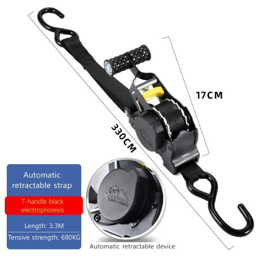Black automatic retractable strap device with T-handle and electrophoresis function.