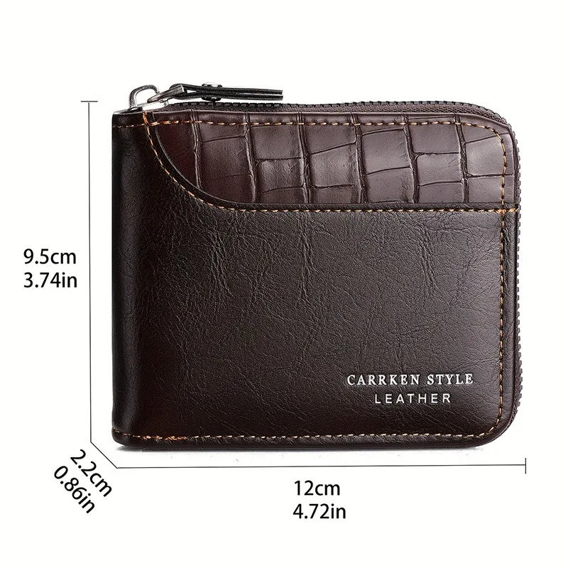 Portefeuille en cuir PU fin avec poche à pièces zippée