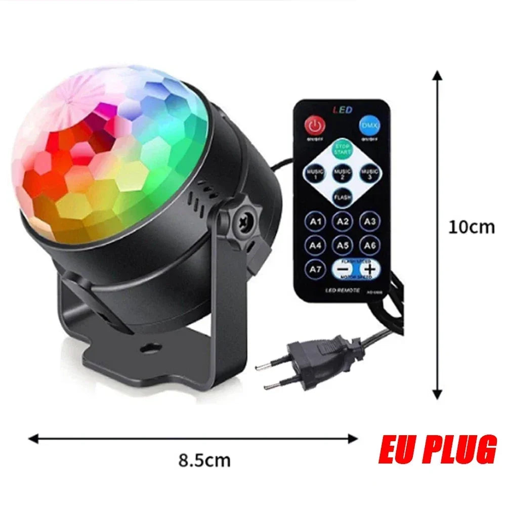 Lámpara de bola de discoteca giratoria RGB con control remoto y enchufe de la UE.