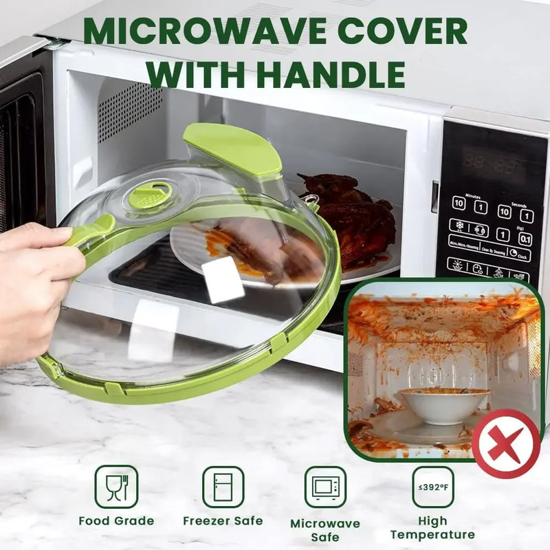 10-Inch Clear Microwave Splatter Cover with Steam Vent and Handle