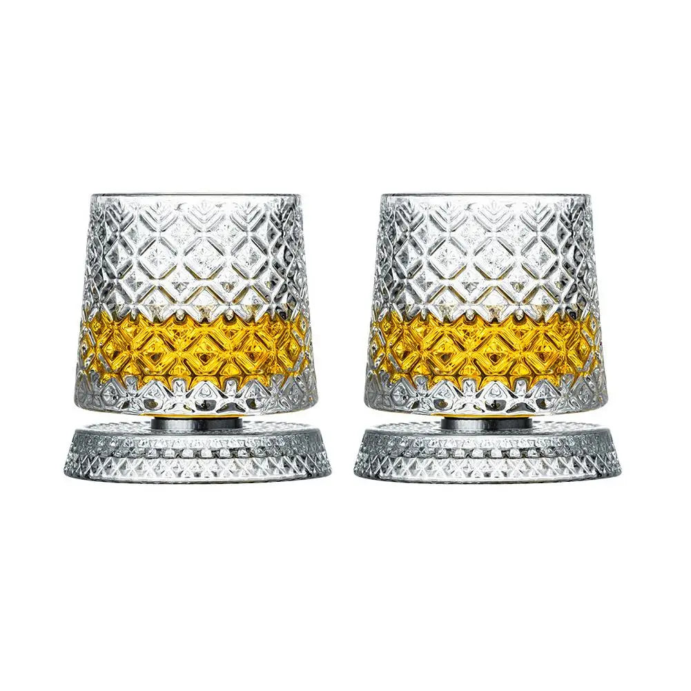 360° Rotating Whiskey Glasses (Set of 2) with Crystal Clear Glass