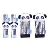 A set of black and white panda-themed wrist and foot rattles for babies.