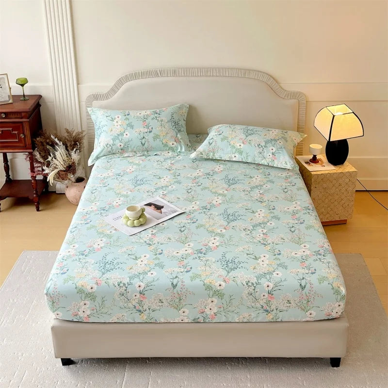 Floral 100% Cotton Fitted Sheet with Elastic Edges